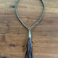 Dark Brown Deersuede Fringe on Silver Pearl Necklace by Amy Kaplan