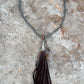 Dark Brown Deersuede Fringe on Silver Pearl Necklace by Amy Kaplan