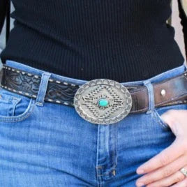 Palmetto Silver and Turquoise Western Belt Buckle for Cowgirls