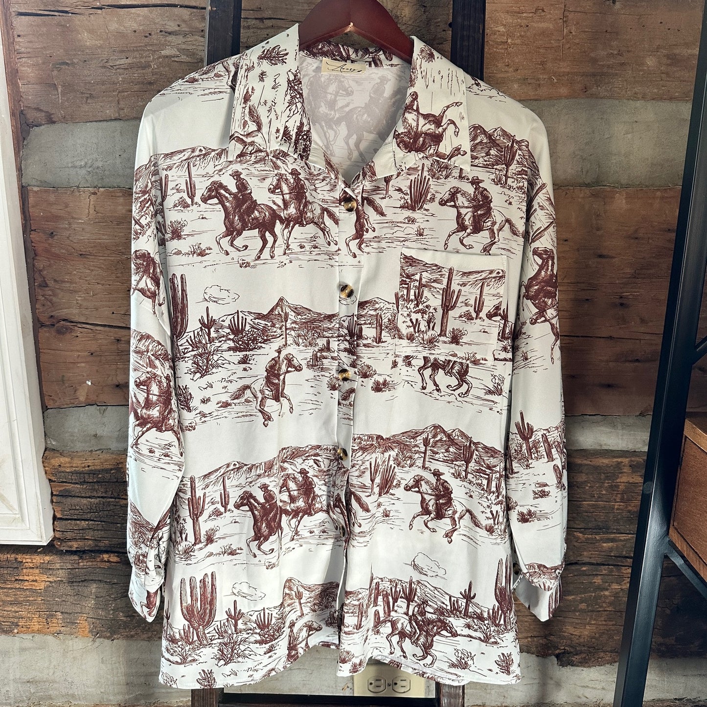 Annie Oakley Western Print Button Down Woven Shirt