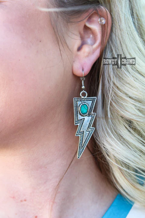 Blaze Lightening Bolt Turquoise Silver Earrings - Cowgirl Jewelry