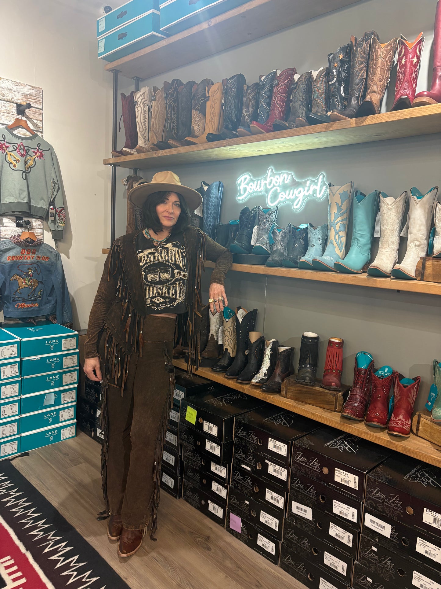 Short V Back Fringed and Feathered Jacket by Pat Dahnke -Brown