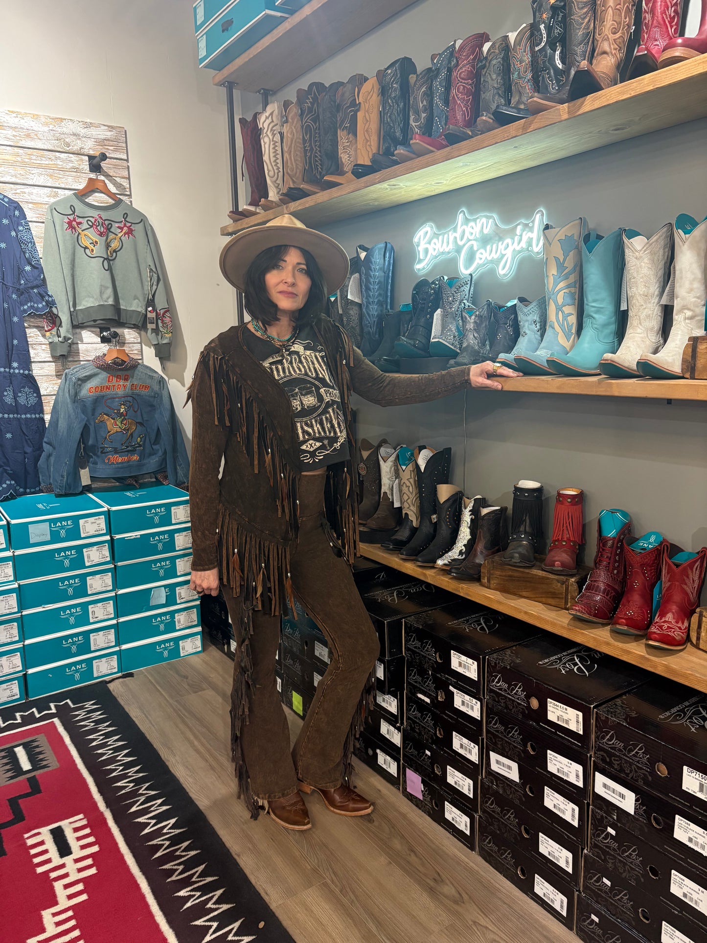 Short V Back Fringed and Feathered Jacket by Pat Dahnke -Brown