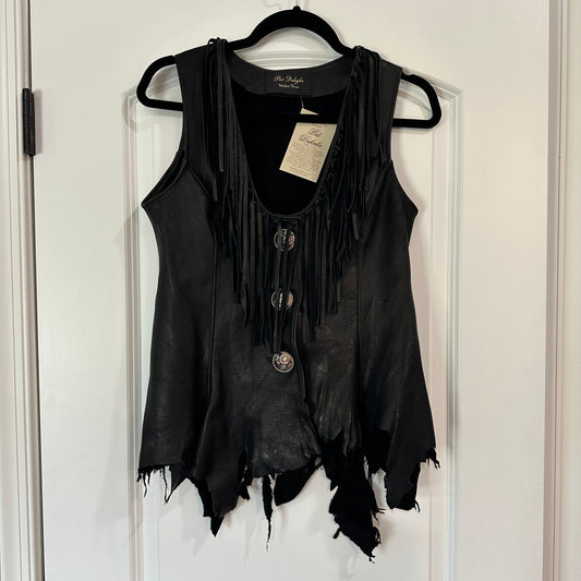 Deerskin Ragged Leather Vest by Pat Dahnke -Black