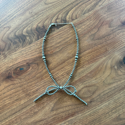 Bow Necklace Silver Pearl