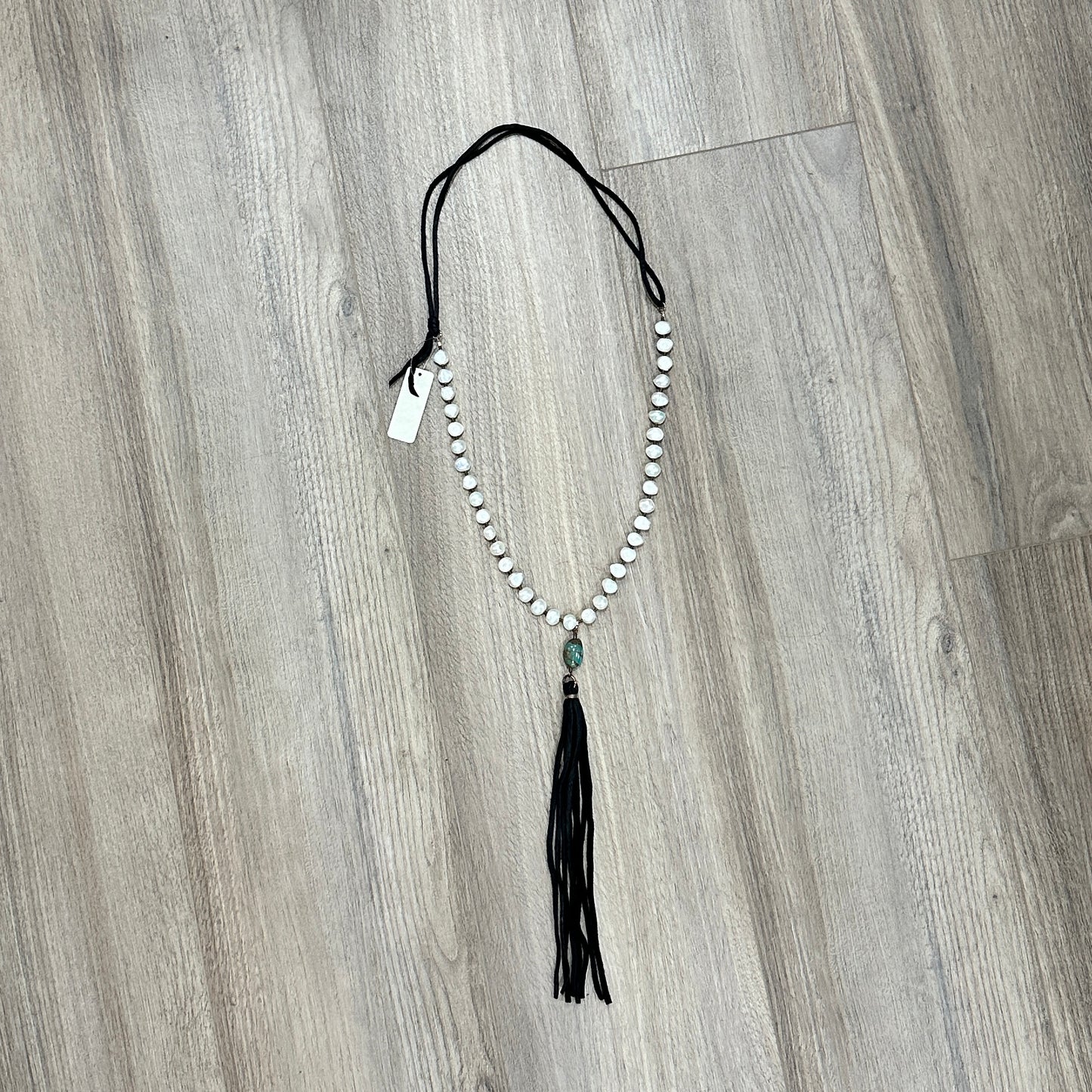 Freshwater Pearl, Turquoise & Leather Tassel Necklace