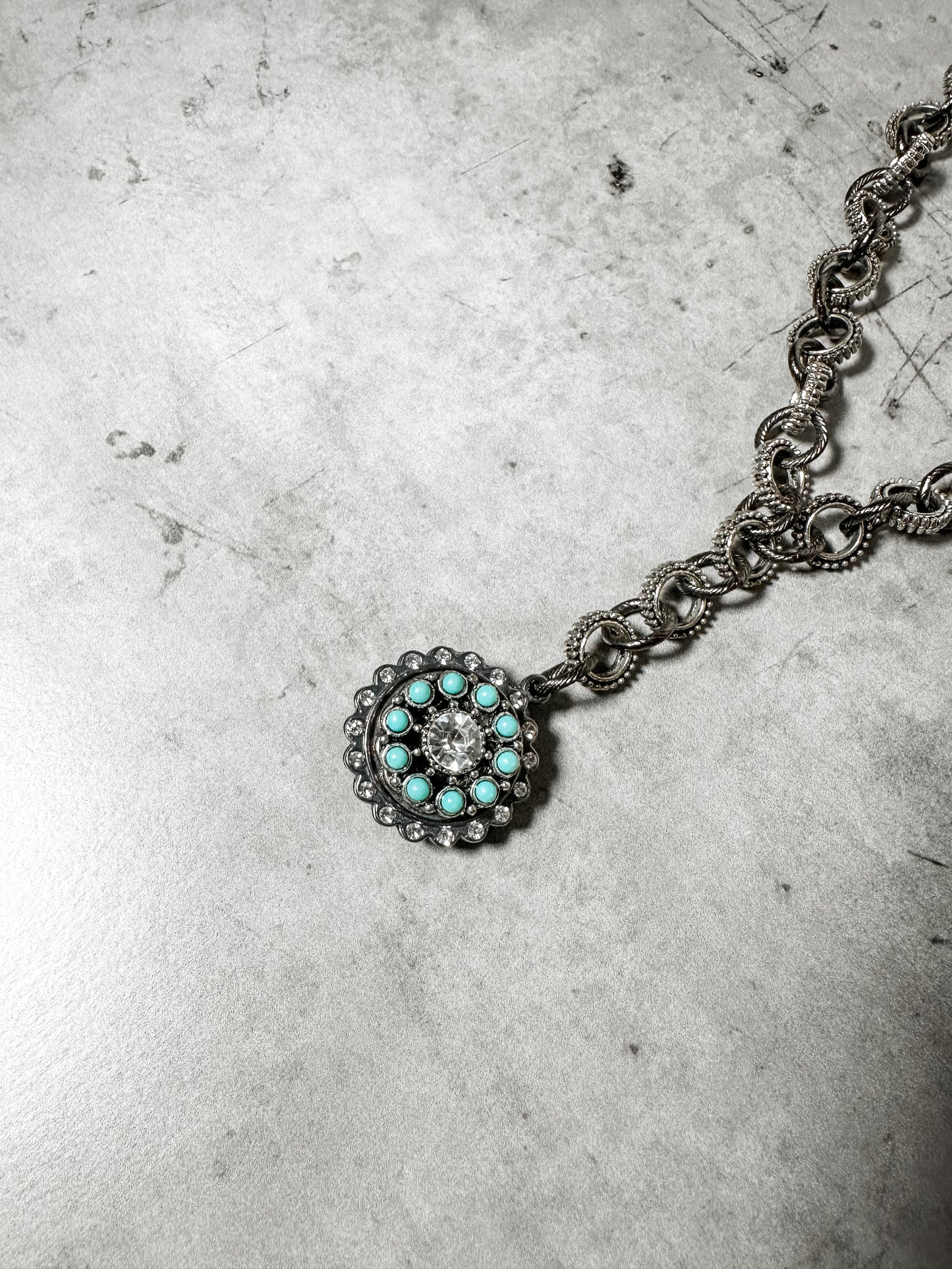 Double Pendant Necklace In Turquoise Sparkle- Amy Kaplan for Bourbon Cowgirl