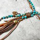 Turquoise Clutch Necklace Horn and Deerskin Tassel - Amy Kaplan for Bourbon Cowgirl