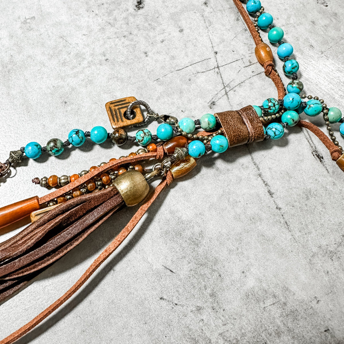 Tan Brown Turquoise Beaded Band Cowgirl Hat w/ Beaded Tassel Necklace Set Amazon.com: Ecally 7 Pcs Western Jewelry Set Bohemian  main image 4