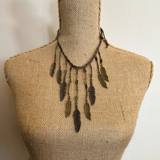 Braided Leather Necklace with Pewter Feathers- Amy Kaplan for Bourbon Cowgirl