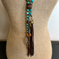 Turquoise Clutch Necklace Horn and Deerskin Tassel - Amy Kaplan for Bourbon Cowgirl