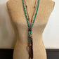 Turquoise Clutch Necklace Horn and Deerskin Tassel - Amy Kaplan for Bourbon Cowgirl