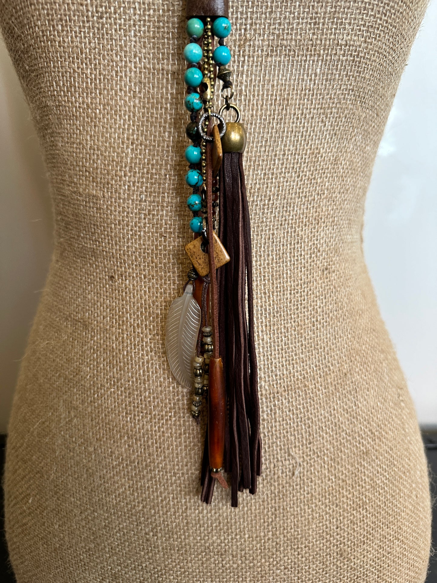 Turquoise Clutch Necklace Horn and Deerskin Tassel - Amy Kaplan for Bourbon Cowgirl