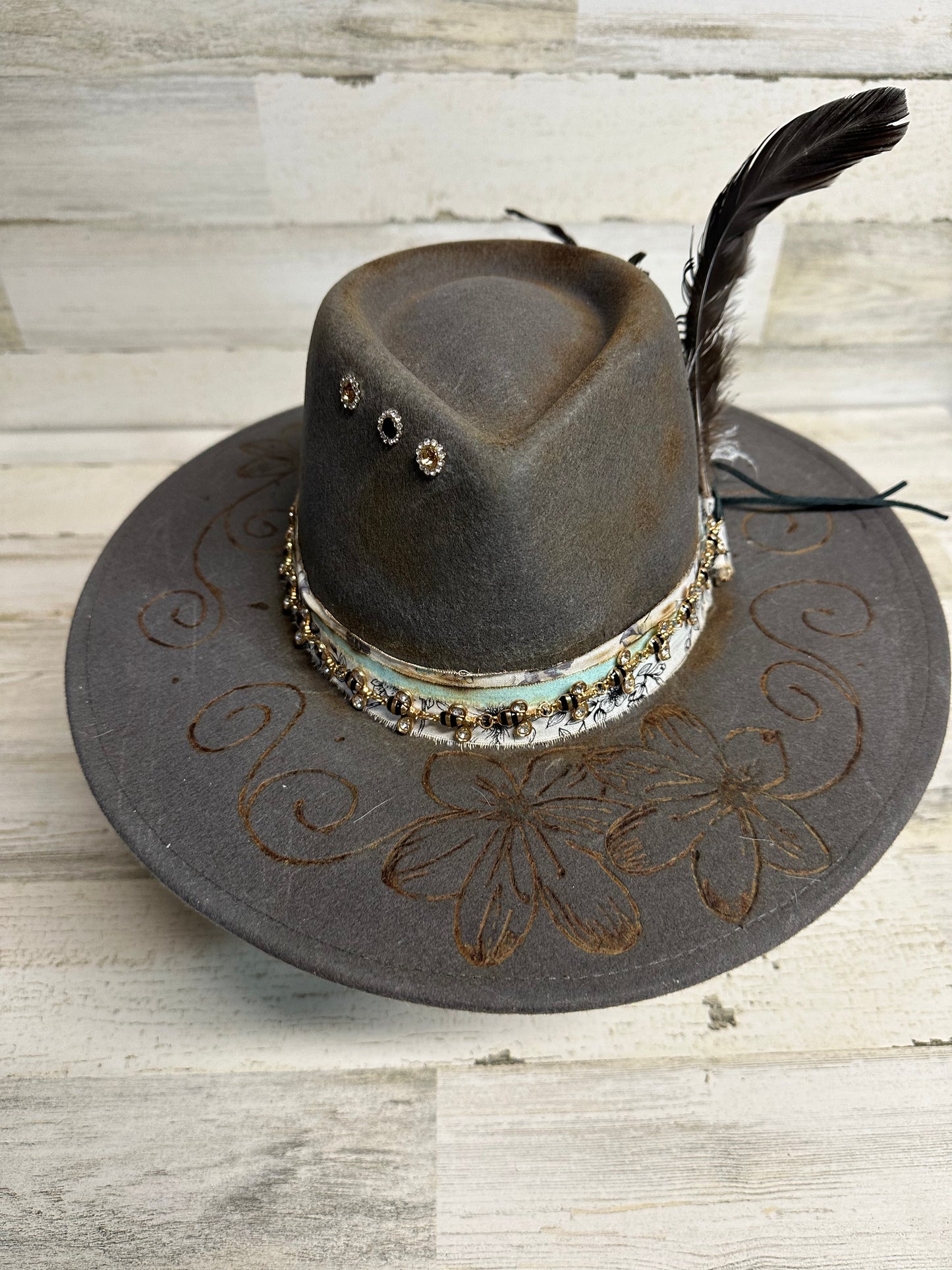 Beautifully Broken Gray Custom Cowgirl Hat by Calamity Anne