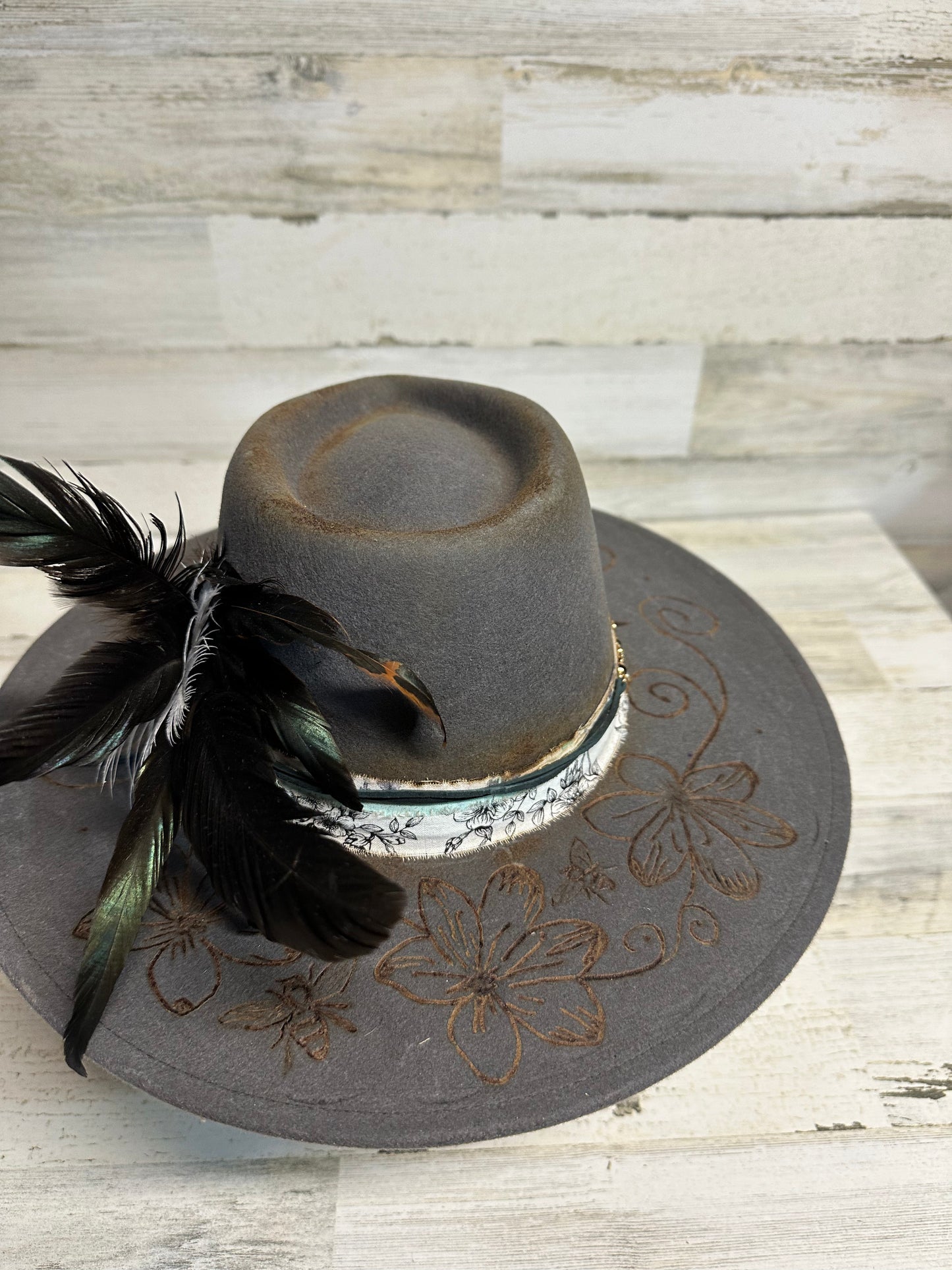 Beautifully Broken Gray Custom Cowgirl Hat by Calamity Anne
