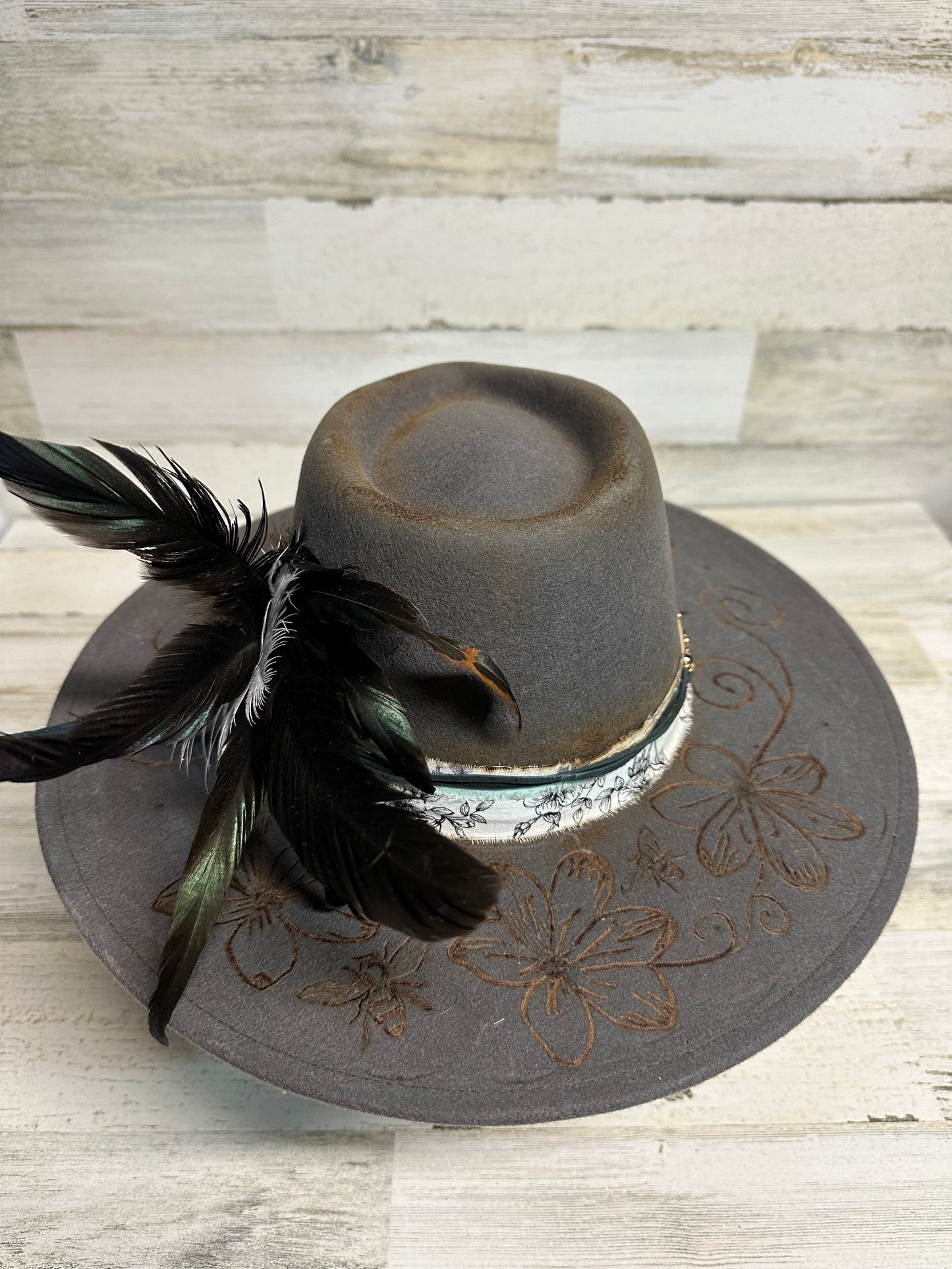 Beautifully Broken Gray Custom Cowgirl Hat by Calamity Anne