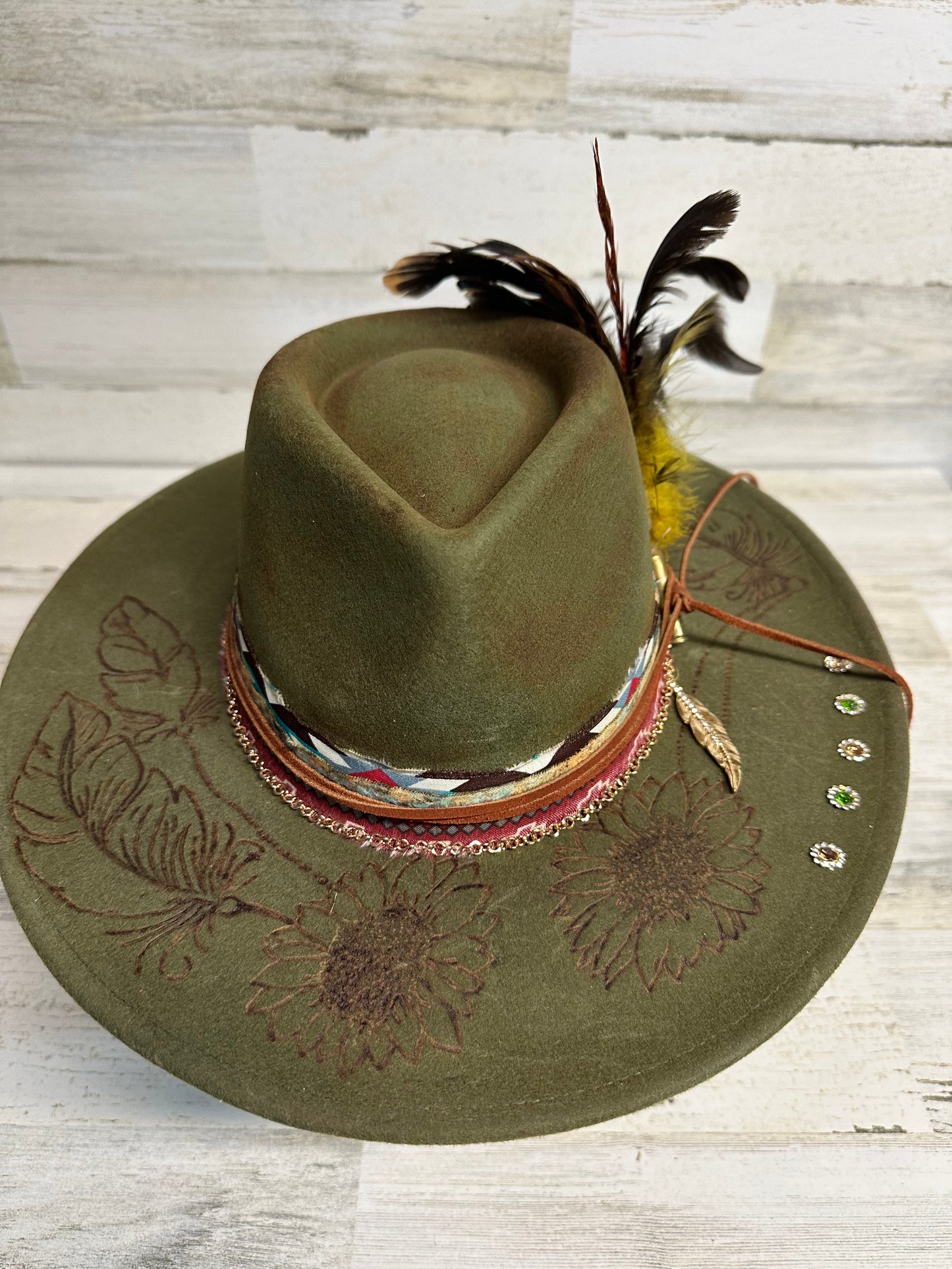 Burning Bridges Green Custom Cowgirl Hat  by Calamity Anne