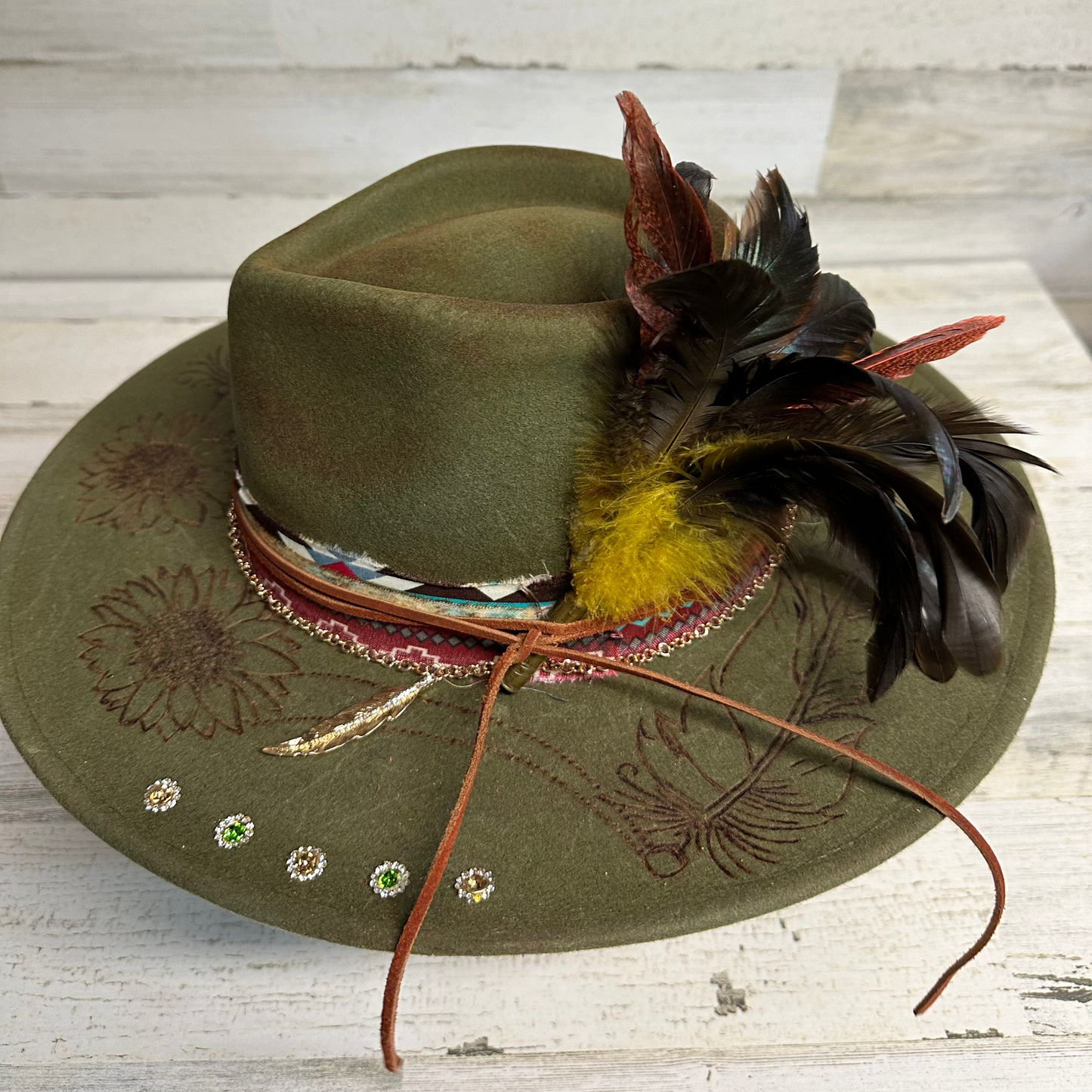 Burning Bridges Green Custom Cowgirl Hat  by Calamity Anne