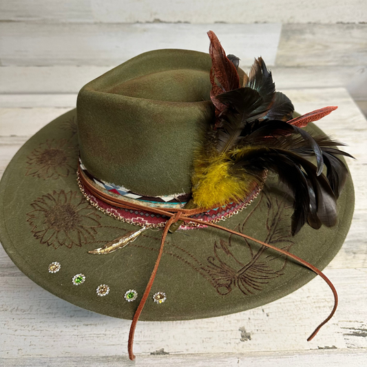 Burning Bridges Green Custom Cowgirl Hat  by Calamity Anne
