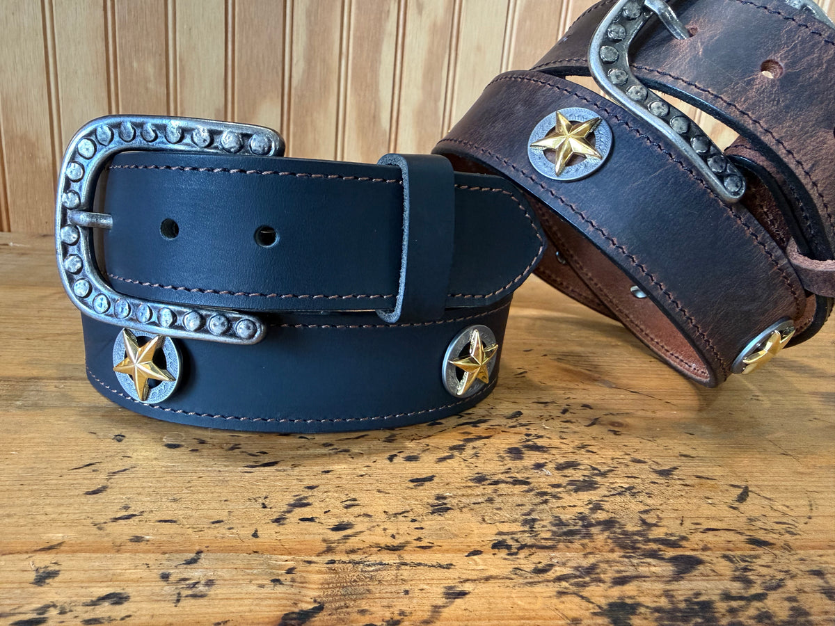 Phoebe Leather Belt with Star Conchos in Black - Bourbon Cowgirl Exclusive