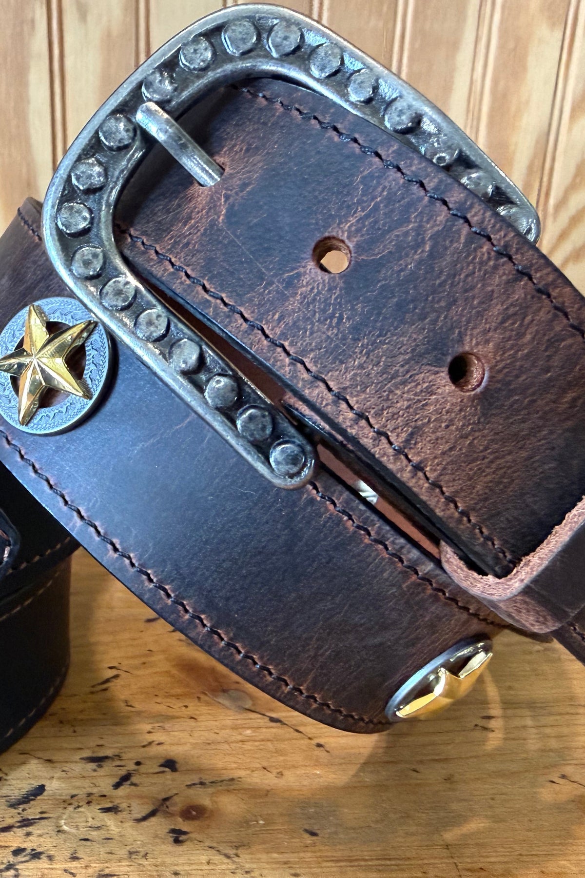 Phoebe Leather Belt with Star Conchos in Brown - Bourbon Cowgirl Exclusive