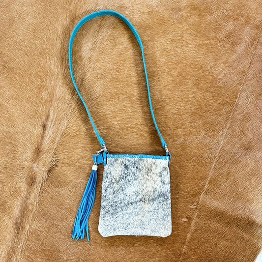 Hand Made Cowhide and Turquoise Leather Purse at Bourbon Cowgirl