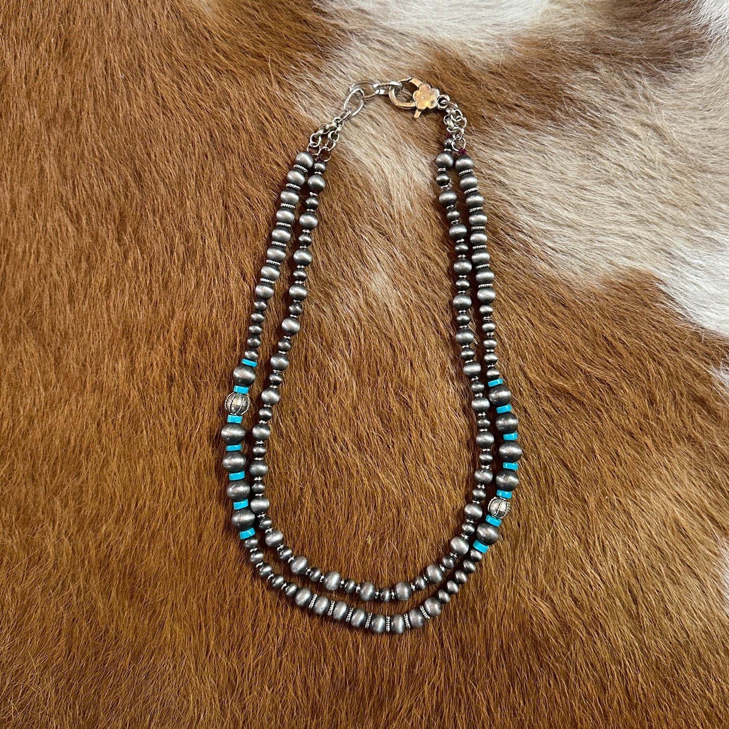 Two Strand Faux Navajo Pearl Pewter Necklace- Amy Kaplan for Bourbon Cowgirl