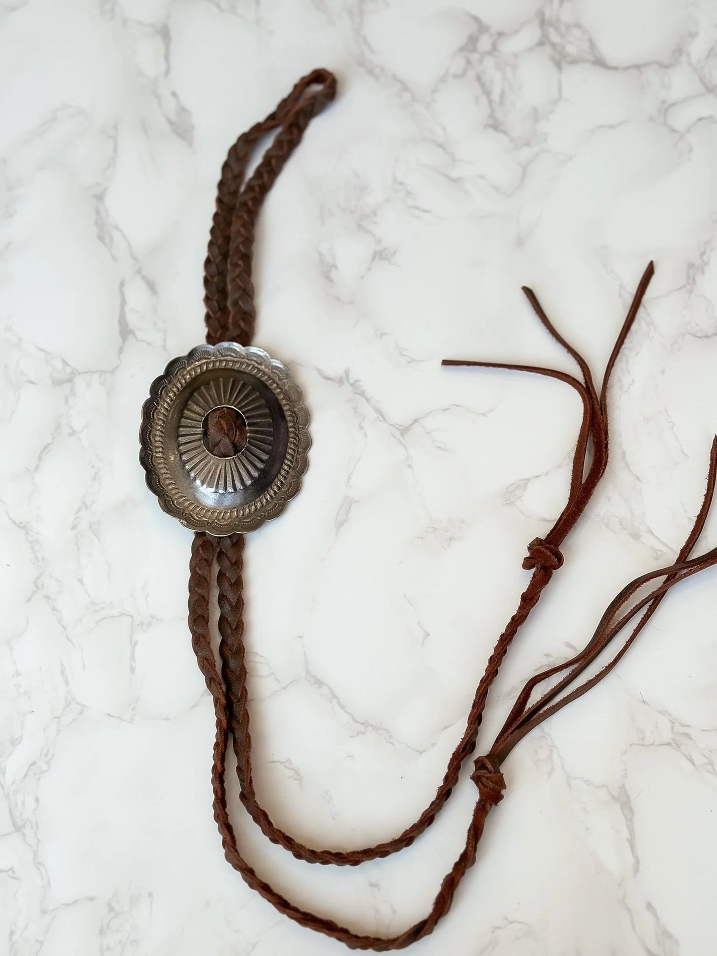 Western Braided Sterling Silver Bolo Tie in Brown