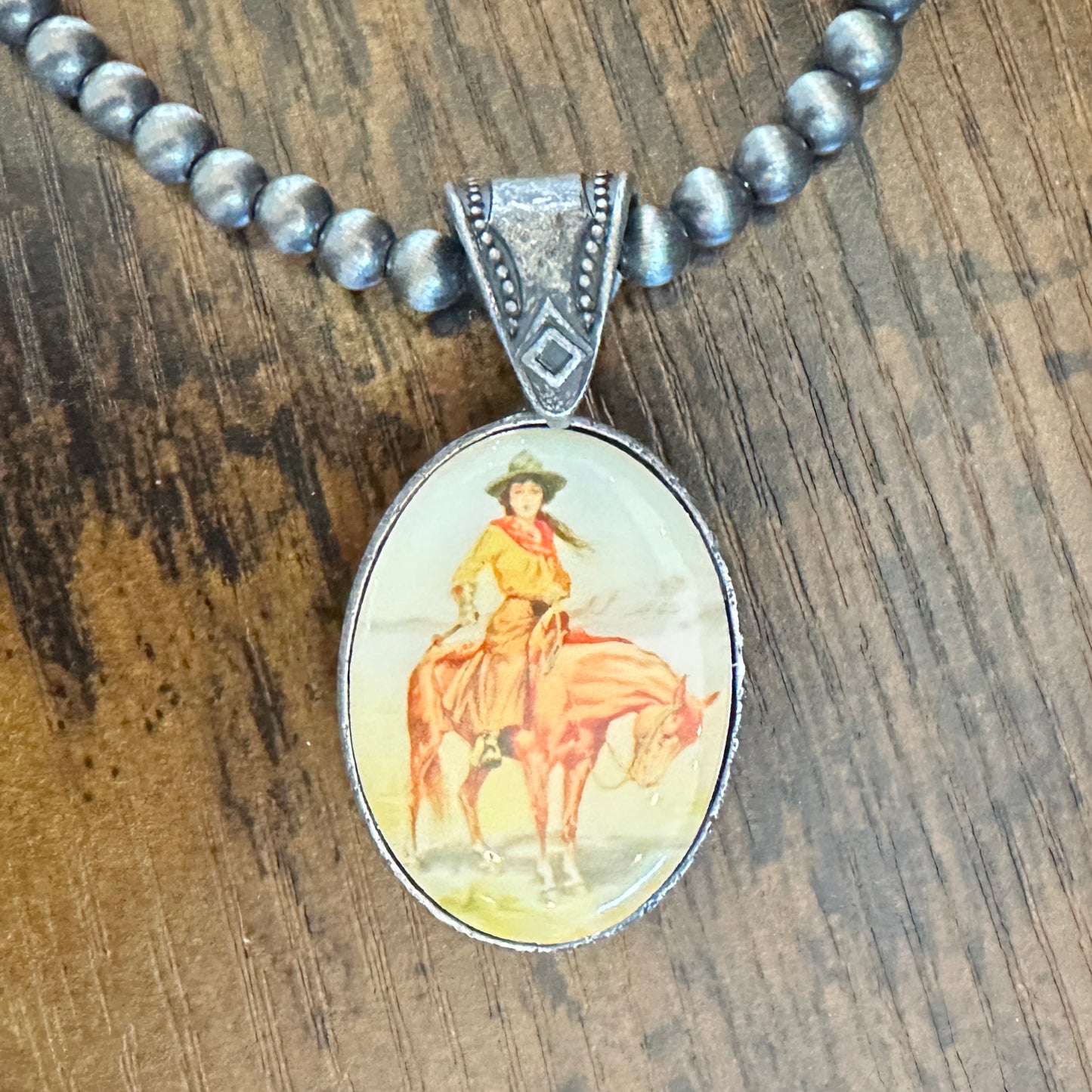 Navajo Pearls and Oval Cowgirl Pendant Necklace at Bourbon Cowgirl