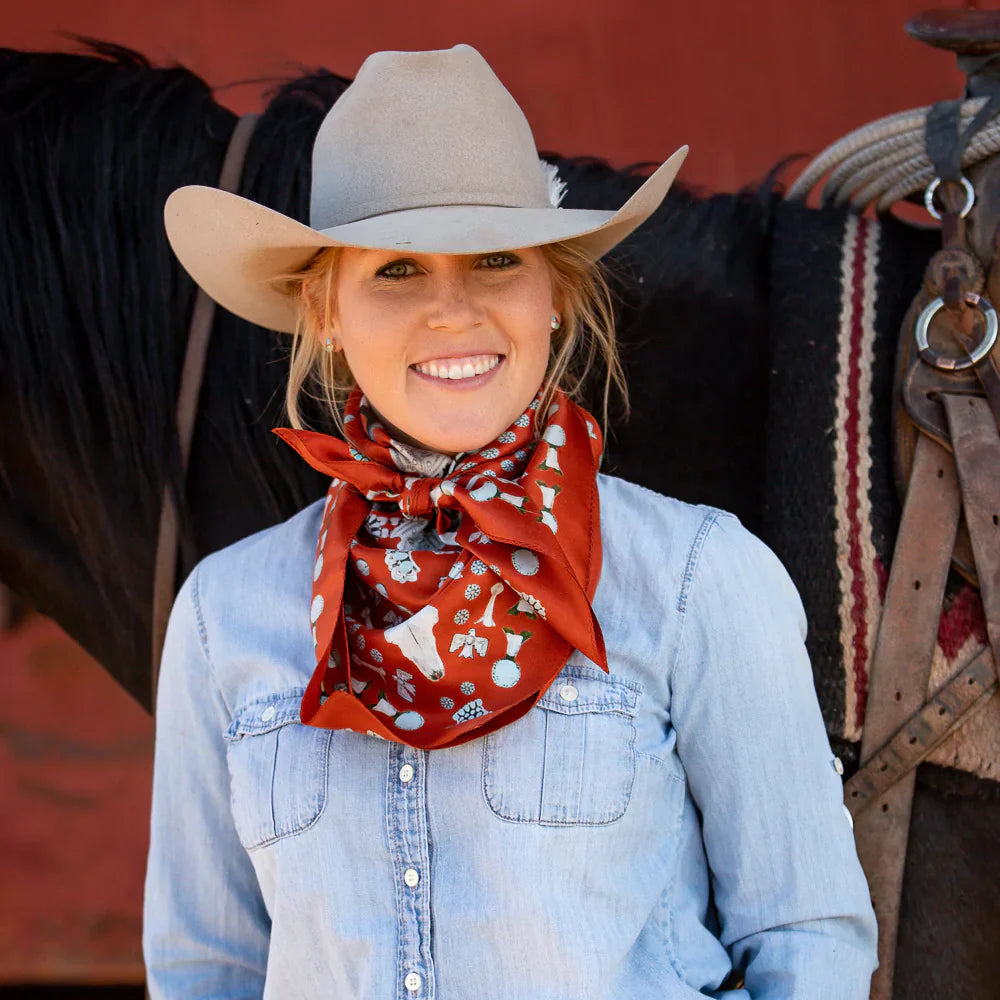 Squash Blossomed Brown Bandana Wild Rag at Bourbon Cowgirl