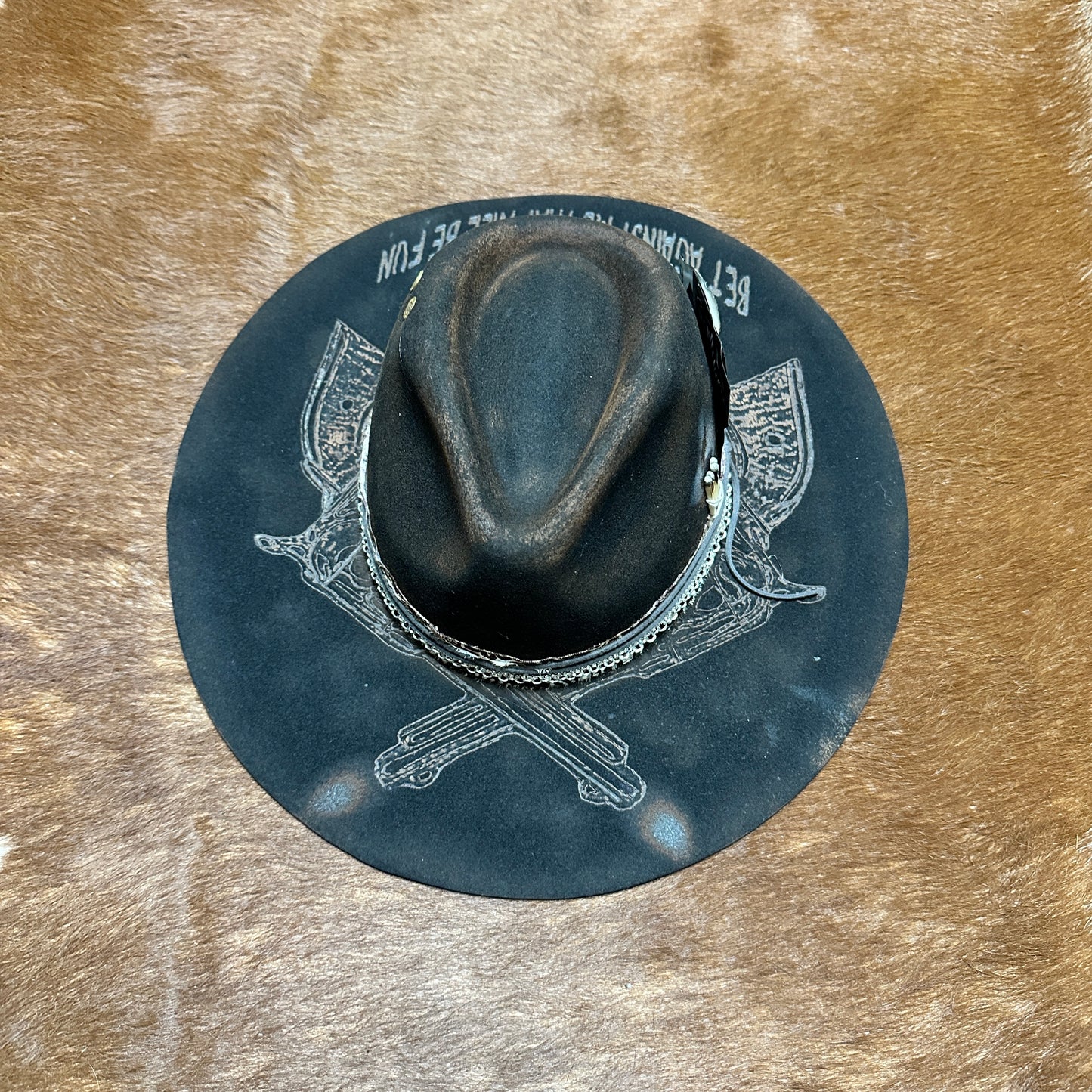 The Gambler Cowgirl Hat Custom Burned - Black | Bourbon Cowgirl