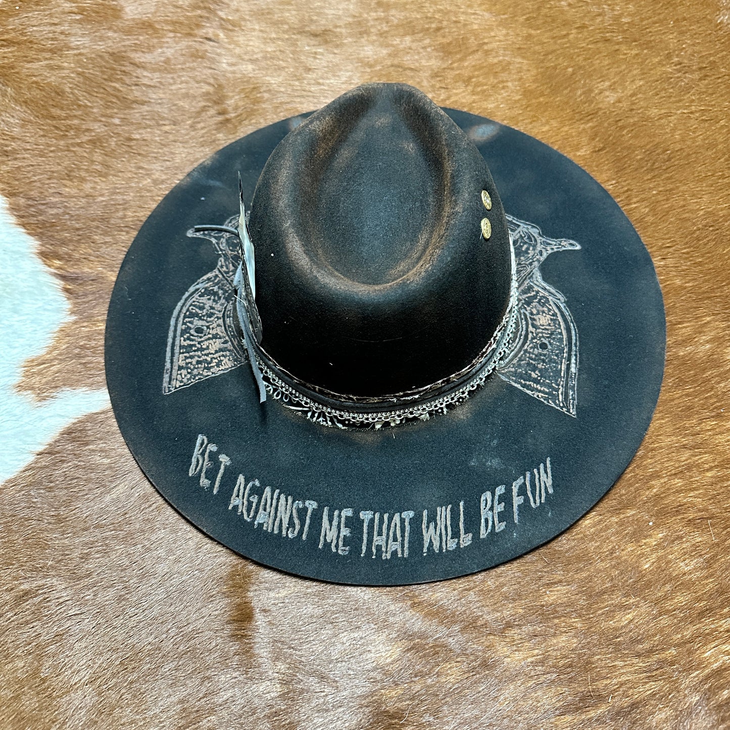 The Gambler Cowgirl Hat Custom Burned - Black | Bourbon Cowgirl