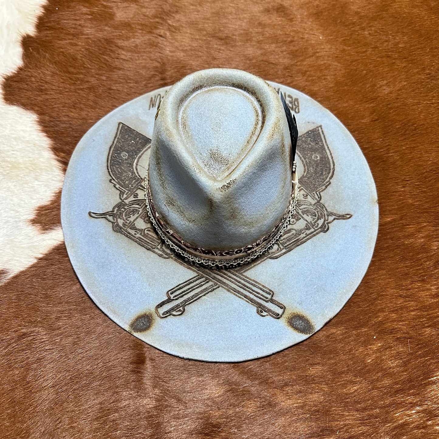 The Gambler Cowgirl Hat Custom Burned - Baby Blue | Bourbon Cowgirl