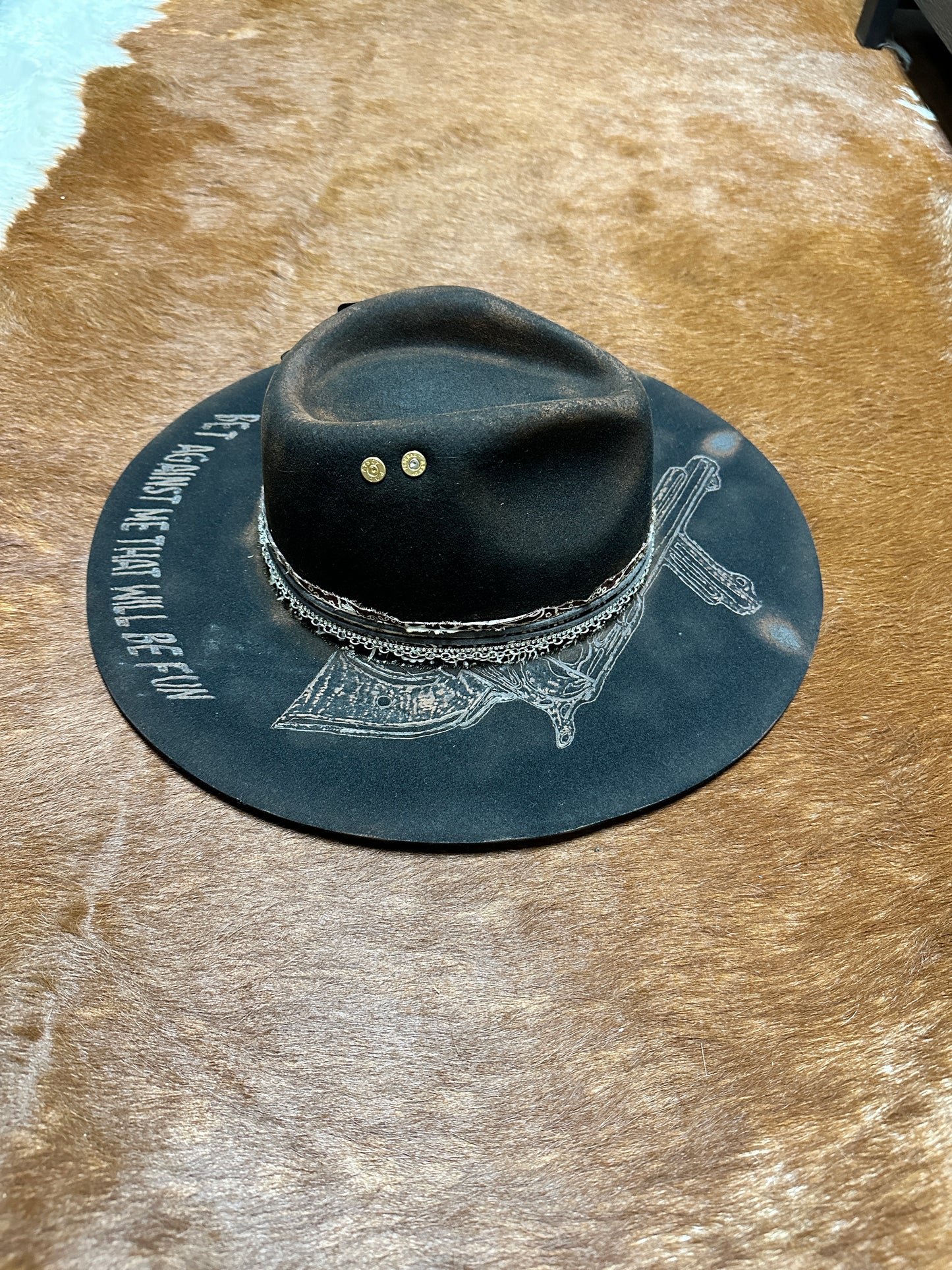 The Gambler Cowgirl Hat Custom Burned - Black | Bourbon Cowgirl