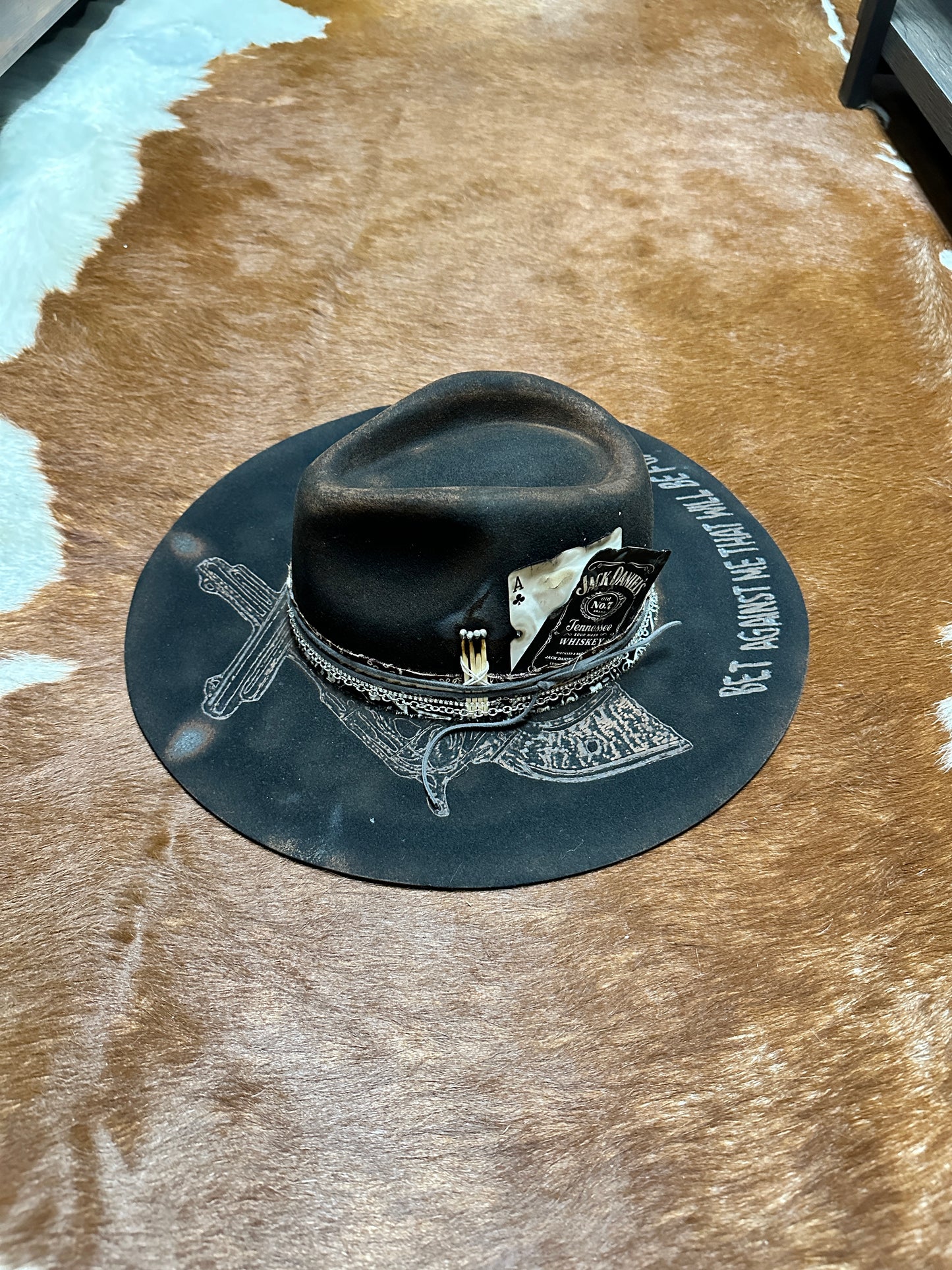 The Gambler Cowgirl Hat Custom Burned - Black | Bourbon Cowgirl