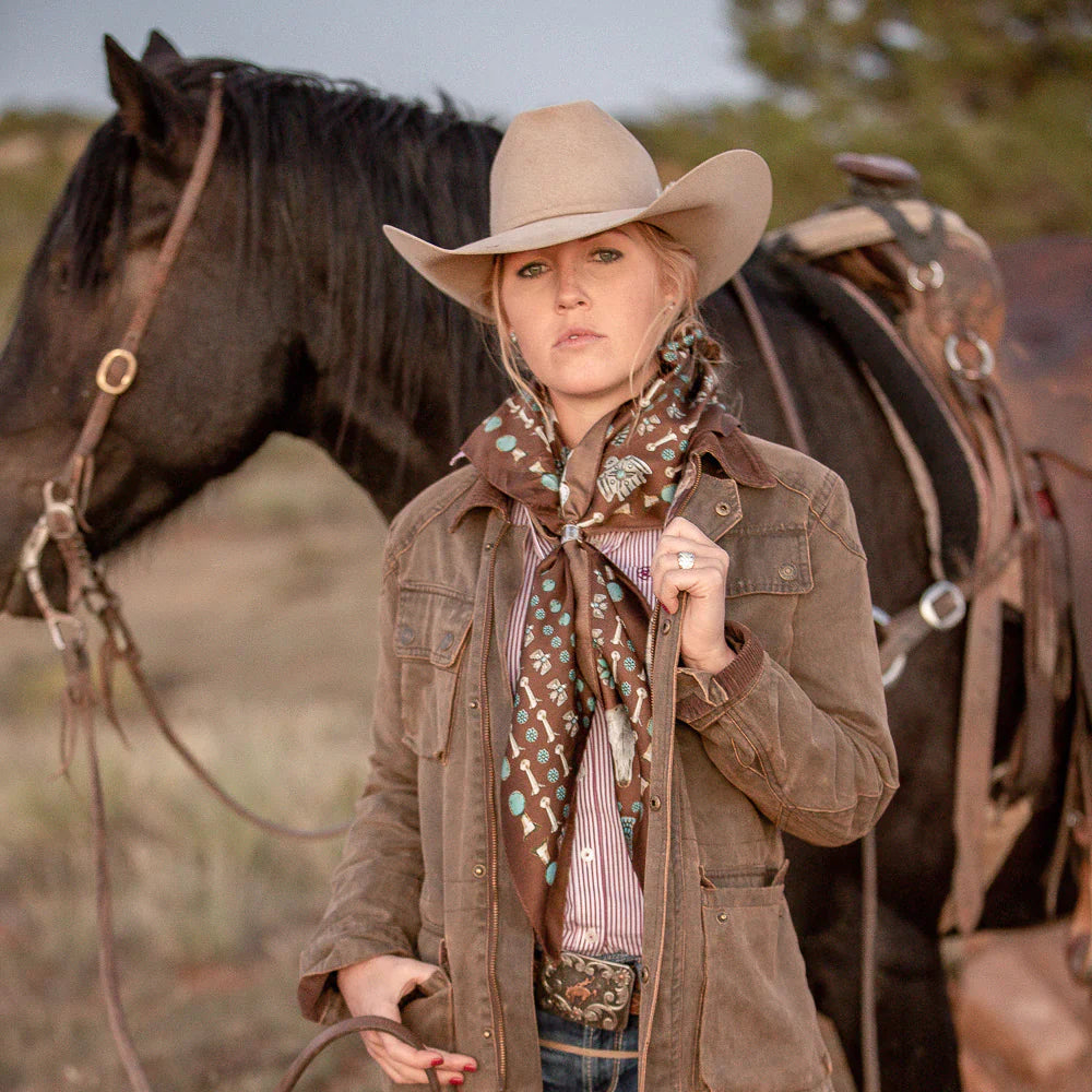 Squash Blossomed Brown Bandana Wild Rag at Bourbon Cowgirl