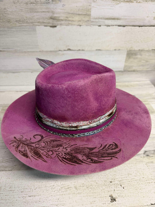 Beauty in the Struggle Cowboy Hat Custom Burned - Magenta| Bourbon Cowgirl