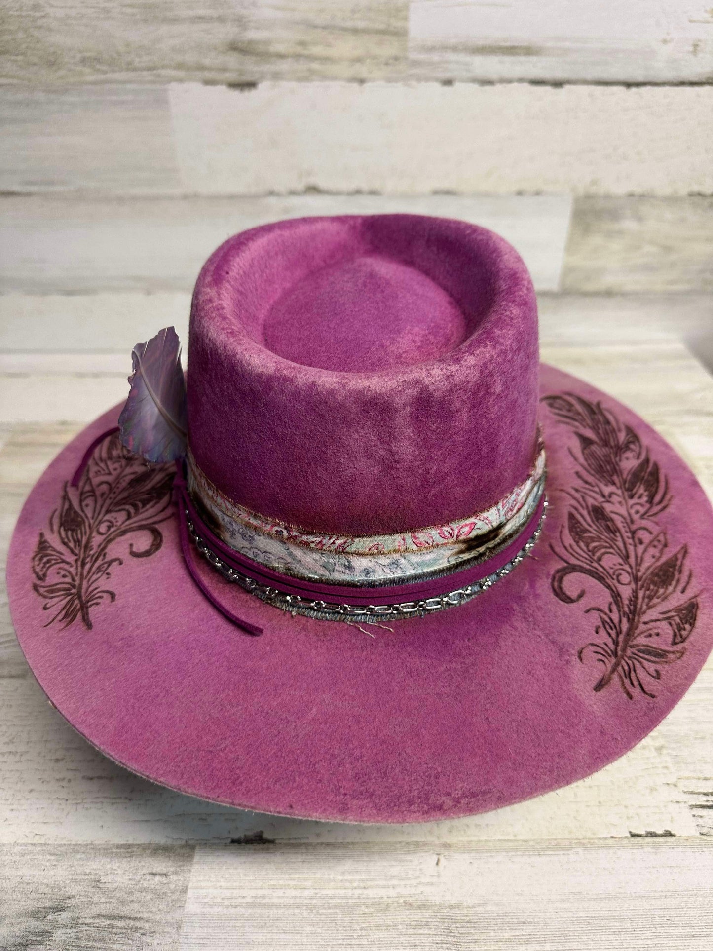 Beauty in the Struggle Cowboy Hat Custom Burned - Magenta| Bourbon Cowgirl