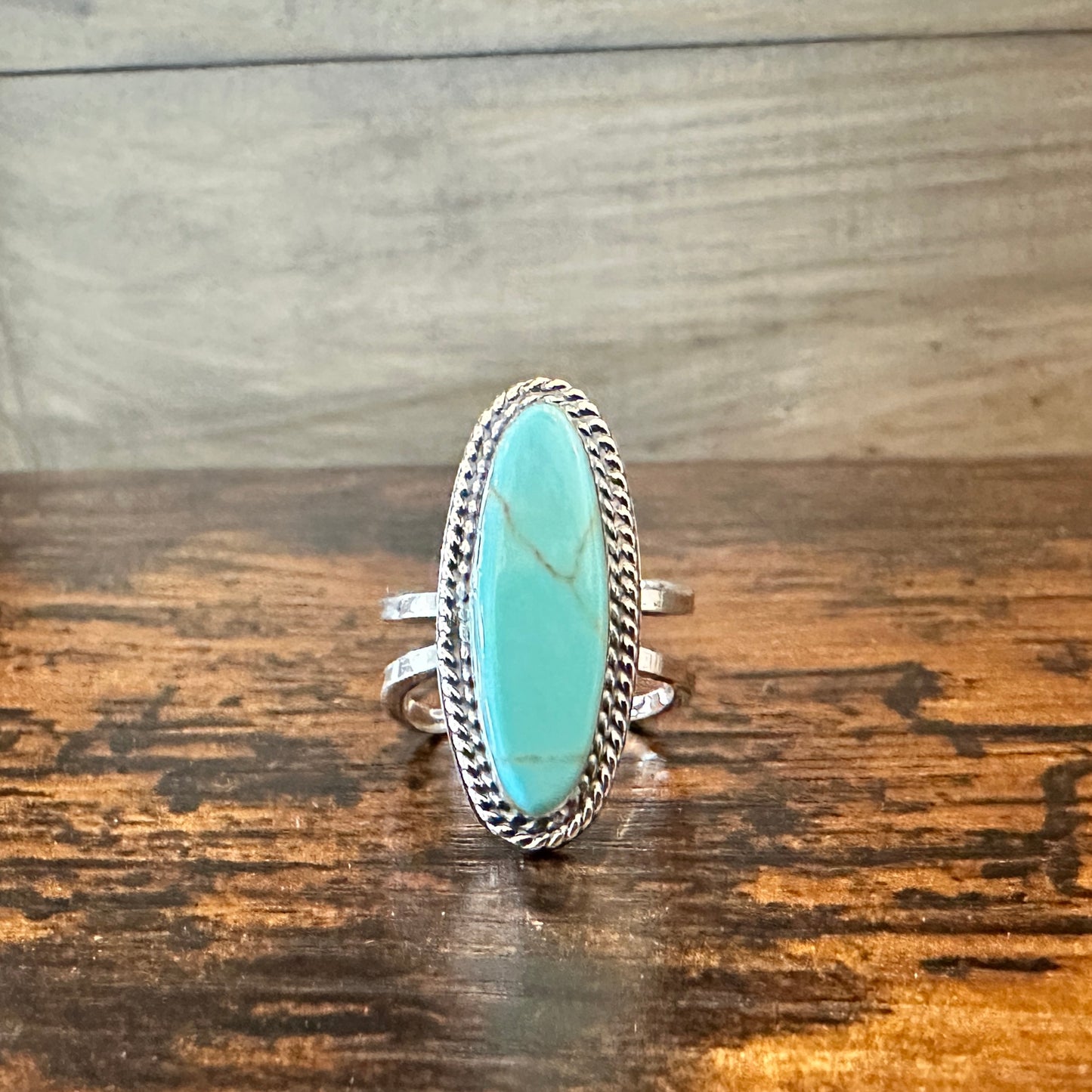 Long Oval Turquoise Ring Adjustable