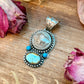 Golden Hills & Kingman Turquoise Pendant with Buffalo Coin