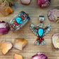 Thunderbird Pendant – Red Coral & Turquoise – Stamped Richard Yazzie