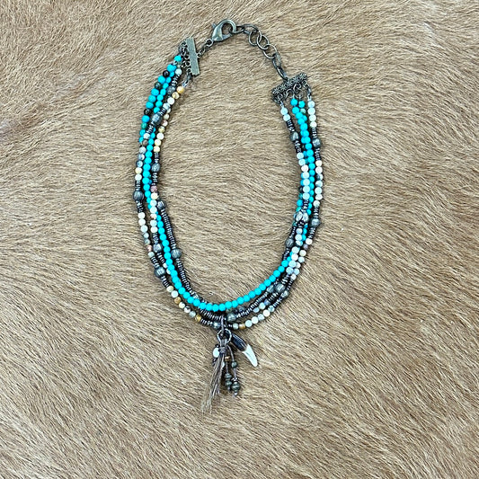 Four Strand Beaded Necklace with Turquoise, Horsehair & Bone by Amy Kaplan