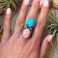 Kingman Turquoise & Pink Conch Sterling Silver Ring – Size 7.5