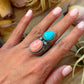 Kingman Turquoise & Pink Conch Sterling Silver Ring – Size 7.5