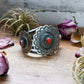 Sterling Silver Coral Jewelry Set – Native Made by Emerson Brown – Cuff, Adjustable Ring & Dangle Earrings