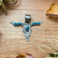 Sterling Silver Longhorn Pendant with Kingman Turquoise – Native Made by Leroy James (Navajo Artist)