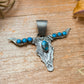 Sterling Silver Longhorn Pendant with Kingman Turquoise – Native Made by Leroy James (Navajo Artist)