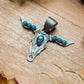 Sterling Silver Longhorn Pendant with Kingman Turquoise – Native Made by Leroy James (Navajo Artist)