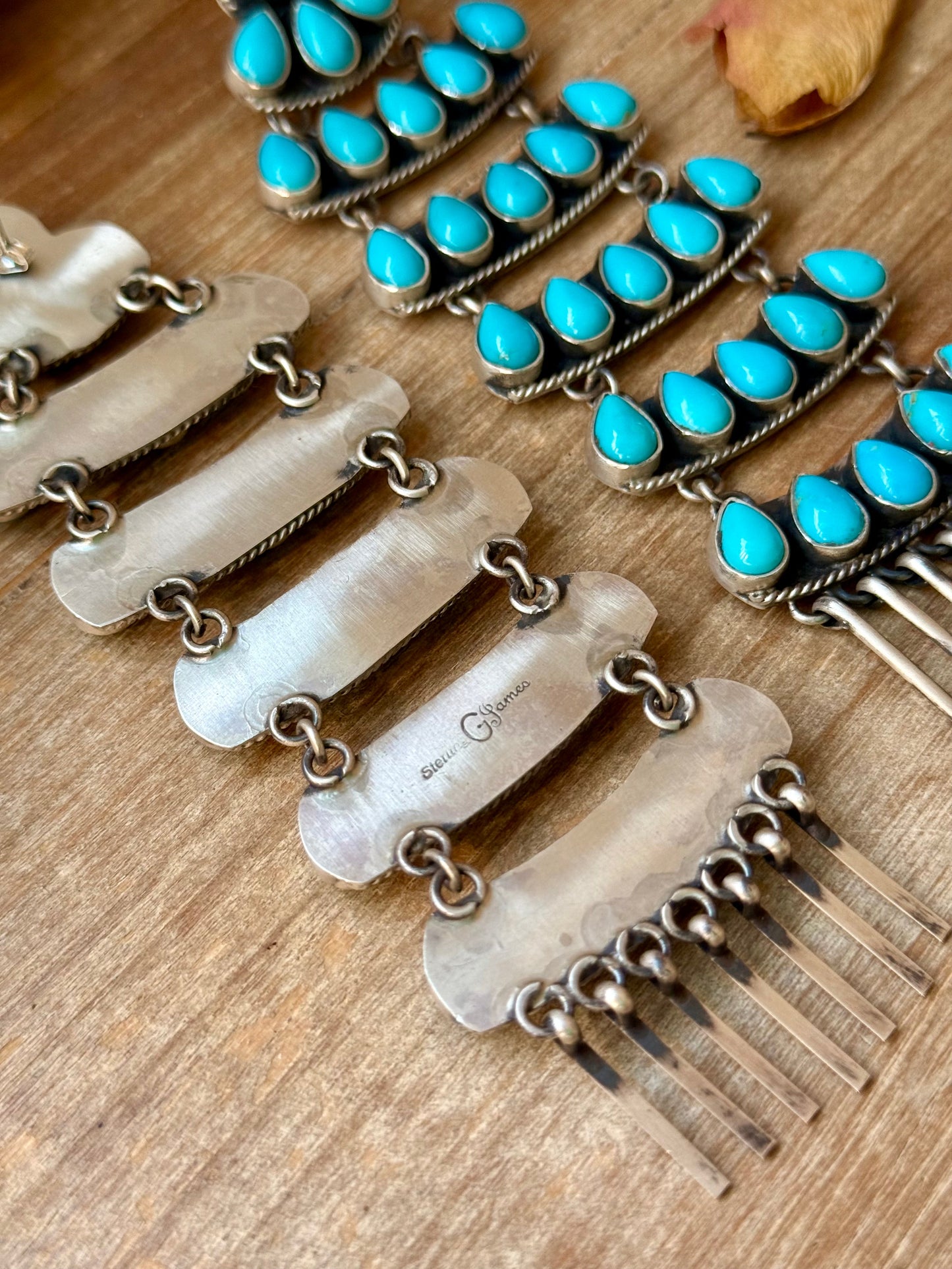 Sterling Silver Kingman Turquoise Dangle Earrings – 5 Inch Statement Design – Native Made by Geraldine James – Navajo Handmade