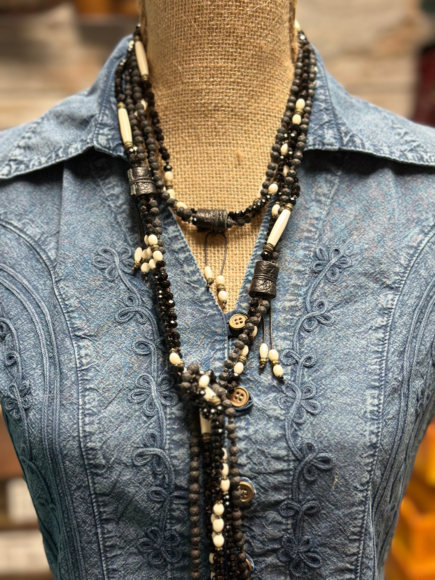 Jet and Bone Lariat Necklace - Amy Kaplan for Bourbon Cowgirl